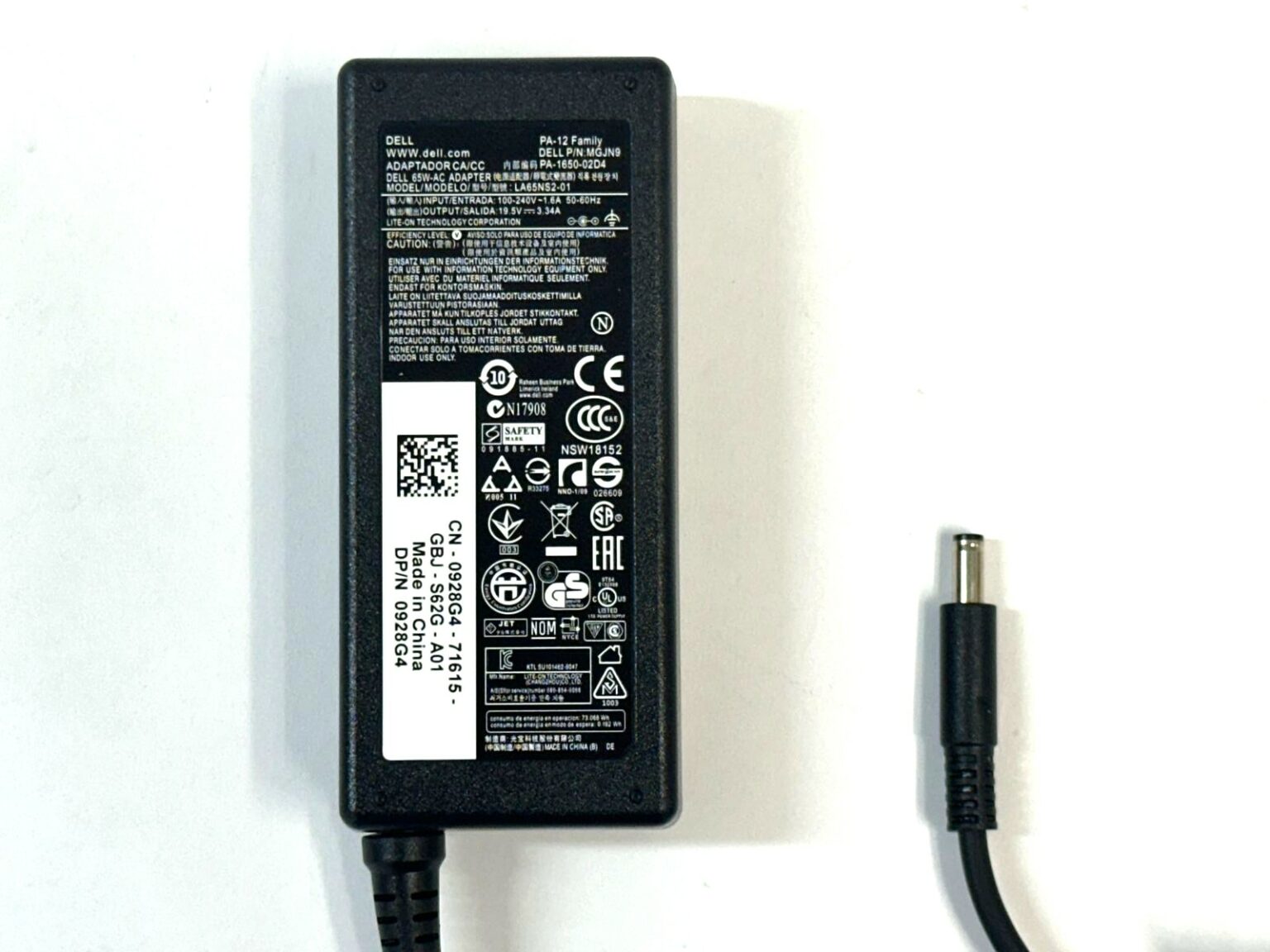Nuovo Per Dell G6J41 0G6J41 65w 19.5V 3.34A Laptop Charger